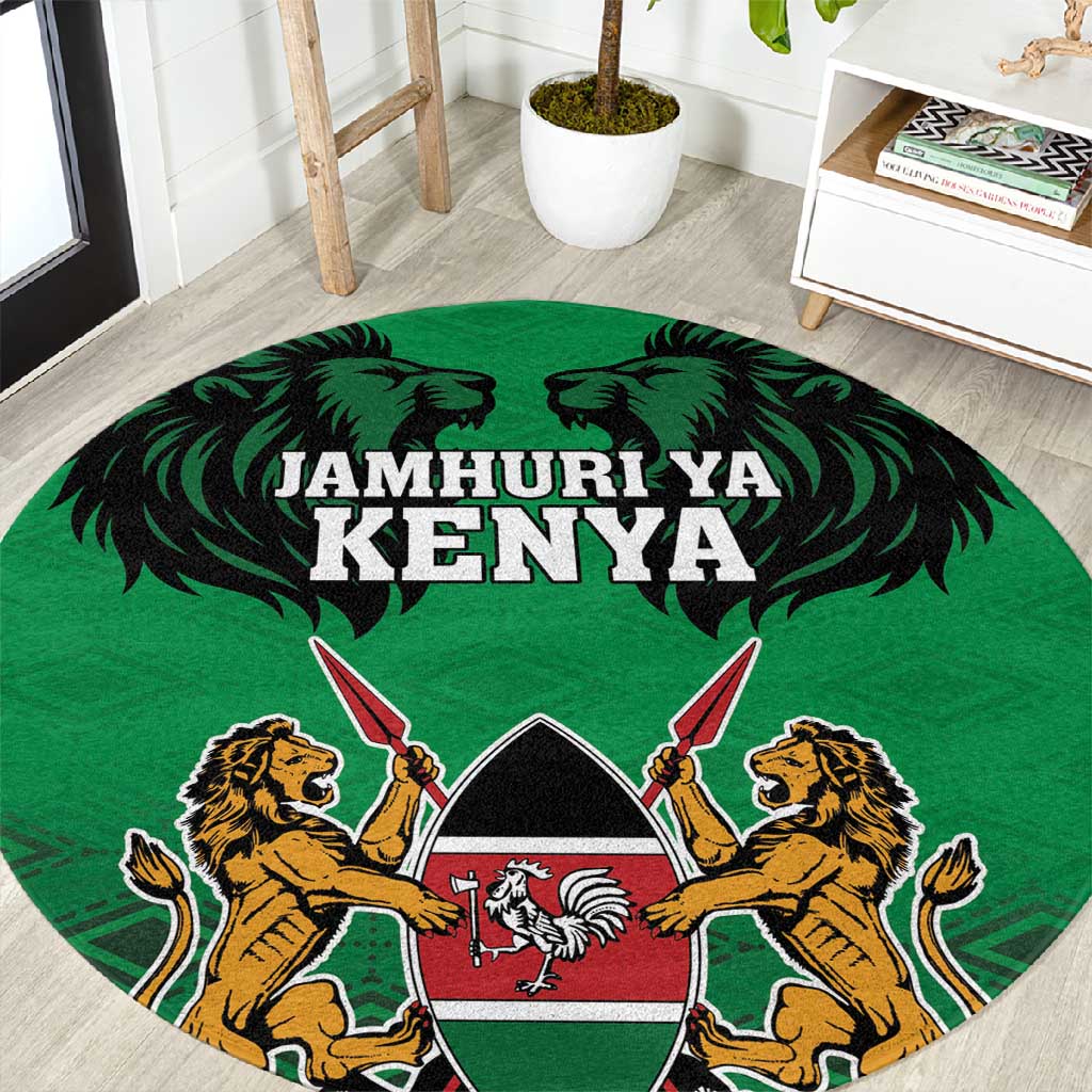 Afro Kenya National Heroes Day Round Carpet Mashujaa With Lion Head And Coat Of Arms LT18