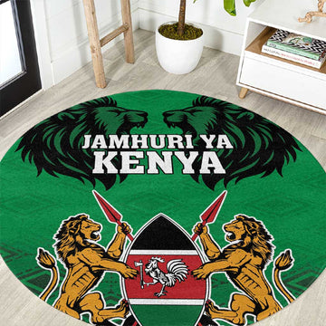 Afro Kenya National Heroes Day Round Carpet Mashujaa With Lion Head And Coat Of Arms LT18