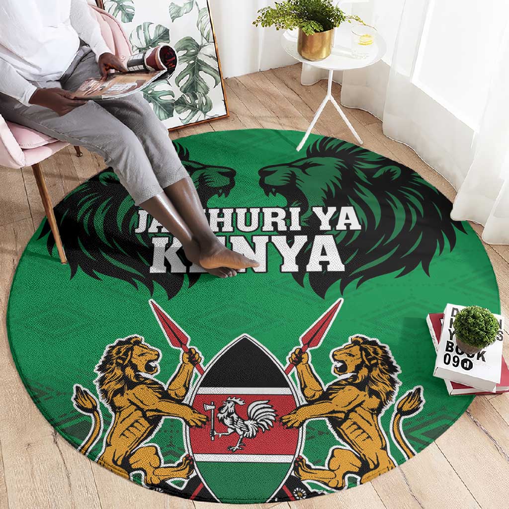 Afro Kenya National Heroes Day Round Carpet Mashujaa With Lion Head And Coat Of Arms LT18
