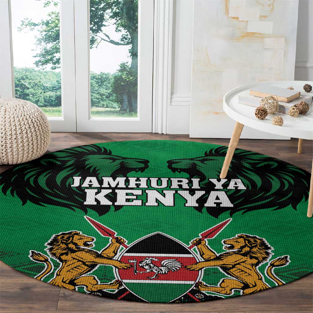 Afro Kenya National Heroes Day Round Carpet Mashujaa With Lion Head And Coat Of Arms LT18