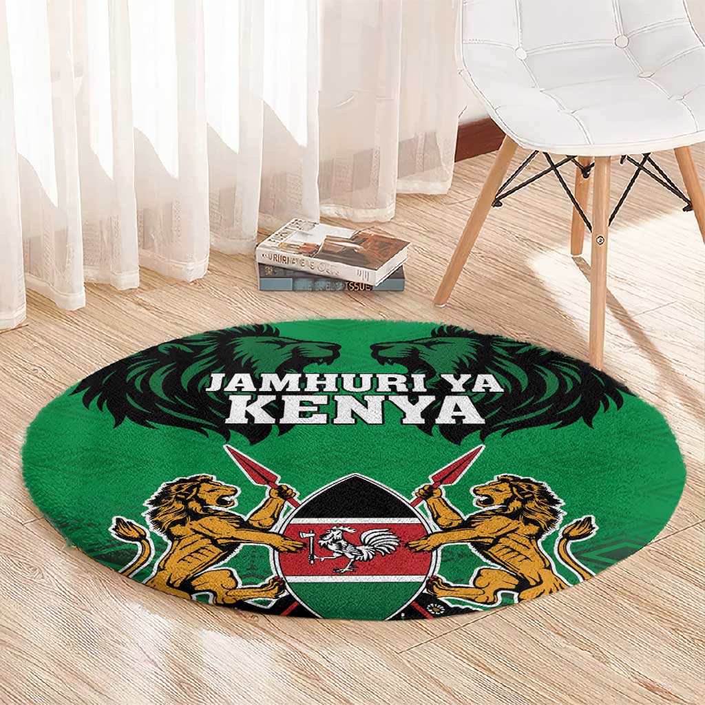 Afro Kenya National Heroes Day Round Carpet Mashujaa With Lion Head And Coat Of Arms LT18