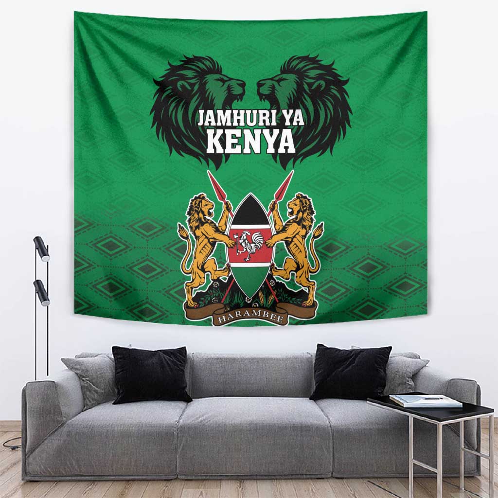 Afro Kenya National Heroes Day Tapestry Mashujaa With Lion Head And Coat Of Arms LT18
