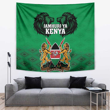 Afro Kenya National Heroes Day Tapestry Mashujaa With Lion Head And Coat Of Arms LT18