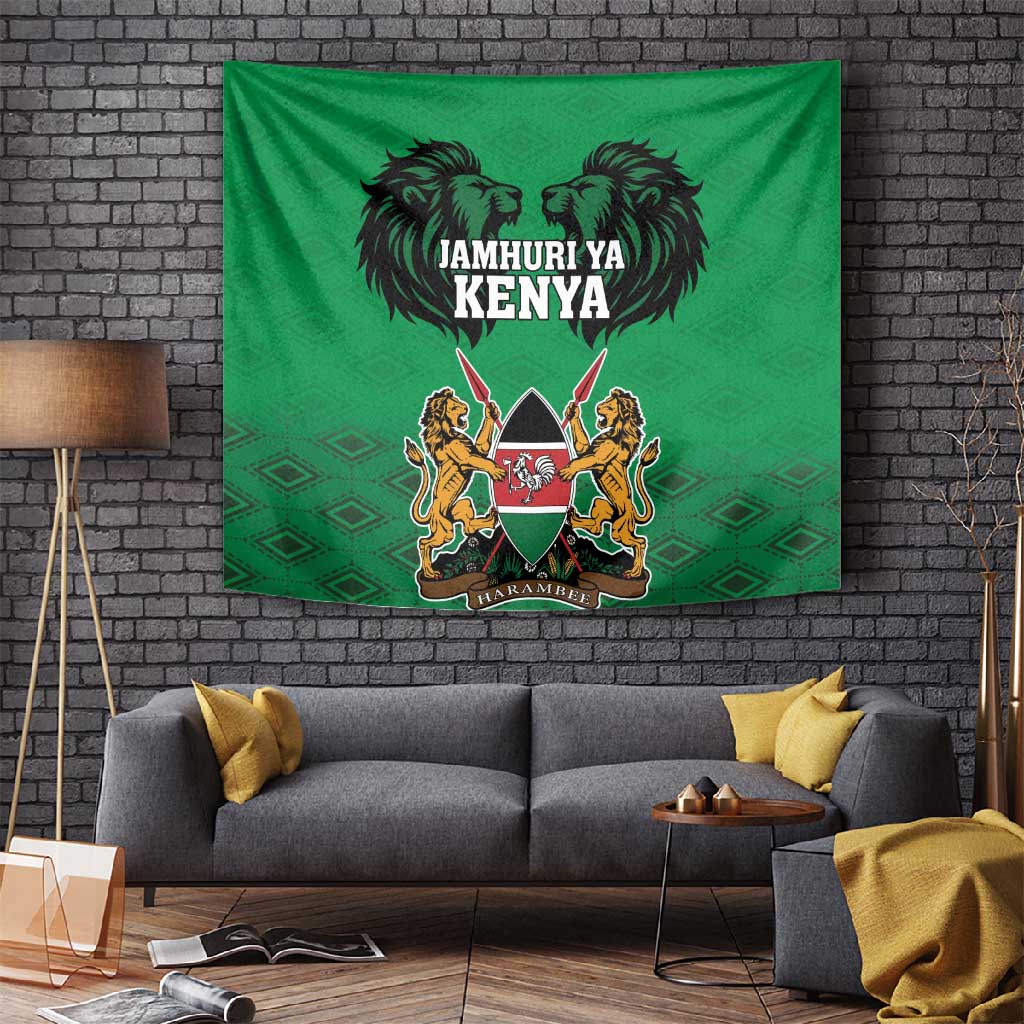 Afro Kenya National Heroes Day Tapestry Mashujaa With Lion Head And Coat Of Arms LT18