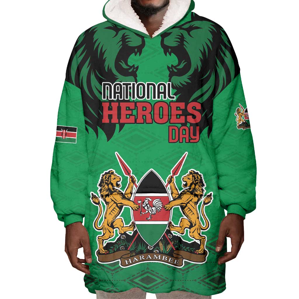 Afro Kenya National Heroes Day Wearable Blanket Hoodie Mashujaa With Lion Head And Coat Of Arms LT18