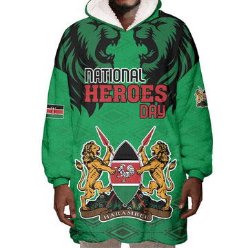 Afro Kenya National Heroes Day Wearable Blanket Hoodie Mashujaa With Lion Head And Coat Of Arms LT18