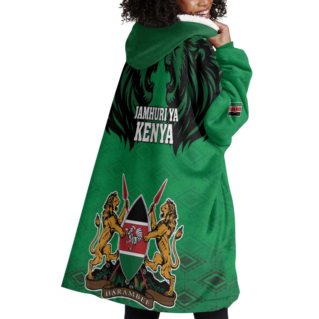 Afro Kenya National Heroes Day Wearable Blanket Hoodie Mashujaa With Lion Head And Coat Of Arms LT18