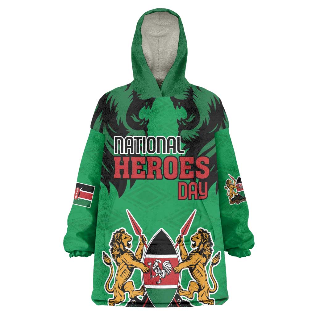 Afro Kenya National Heroes Day Wearable Blanket Hoodie Mashujaa With Lion Head And Coat Of Arms LT18