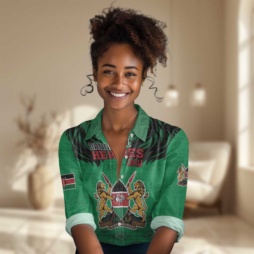 Afro Kenya National Heroes Day Women Casual Shirt Mashujaa With Lion Head And Coat Of Arms LT18