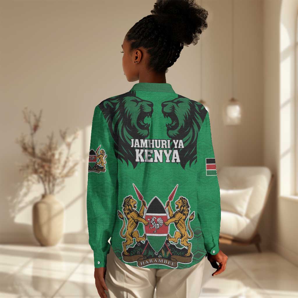 Afro Kenya National Heroes Day Women Casual Shirt Mashujaa With Lion Head And Coat Of Arms LT18
