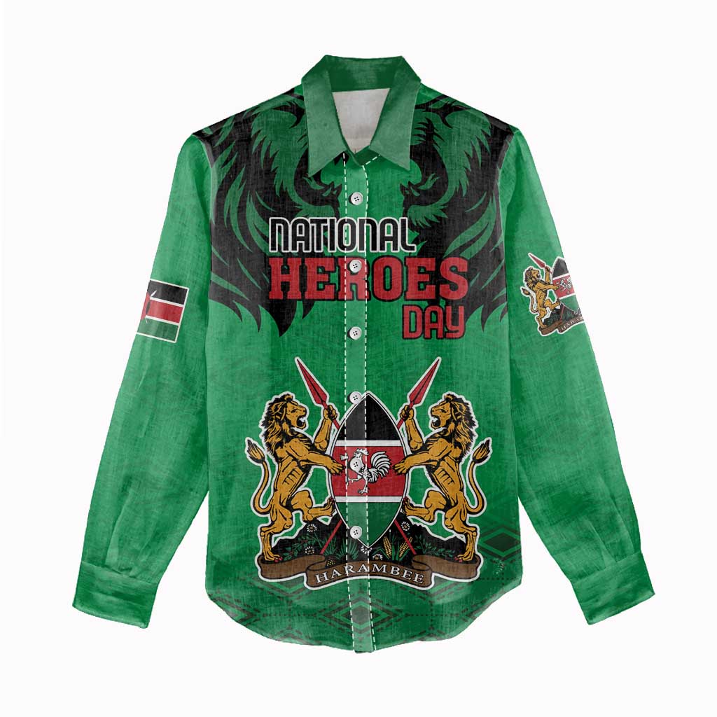 Afro Kenya National Heroes Day Women Casual Shirt Mashujaa With Lion Head And Coat Of Arms LT18