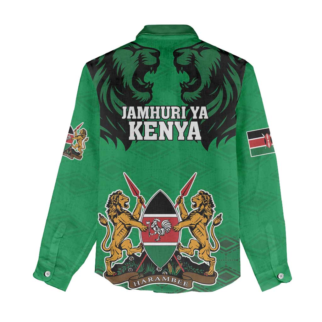 Afro Kenya National Heroes Day Women Casual Shirt Mashujaa With Lion Head And Coat Of Arms LT18