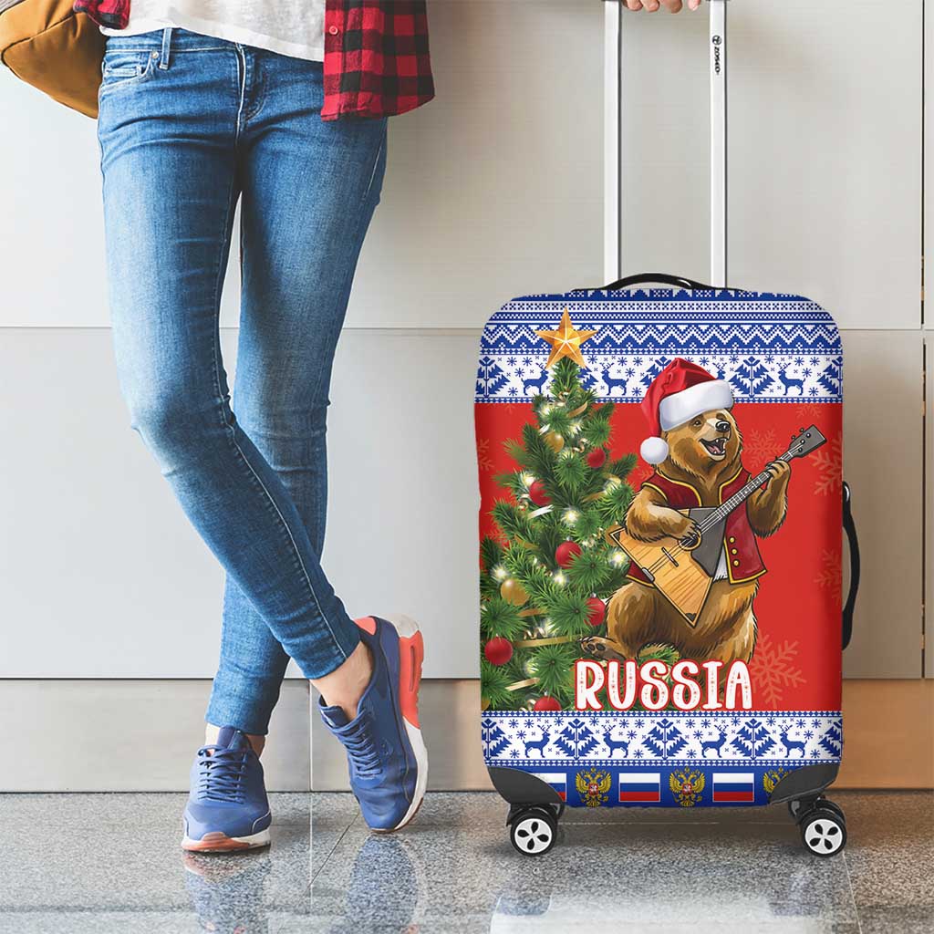 Russia Christmas Luggage Cover Brown Bear Playing Balalaika LT18
