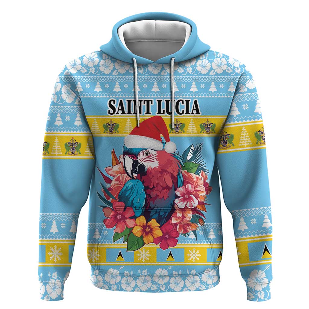 Saint Lucia Christmas Hoodie Saint Lucian Parrot With Hibiscus Flowers LT18