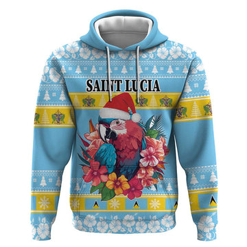 Saint Lucia Christmas Hoodie Saint Lucian Parrot With Hibiscus Flowers LT18