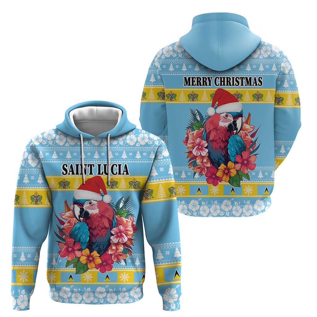 Saint Lucia Christmas Hoodie Saint Lucian Parrot With Hibiscus Flowers LT18