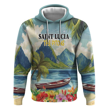 Pitons Saint Lucia Hoodie Hibiscus Flowers LT18
