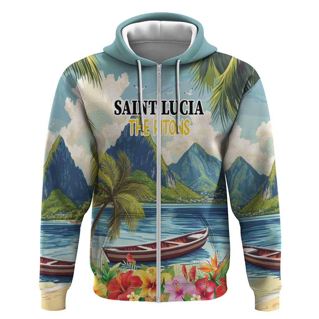 Pitons Saint Lucia Hoodie Hibiscus Flowers LT18