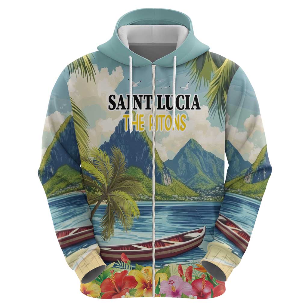 Pitons Saint Lucia Hoodie Hibiscus Flowers LT18