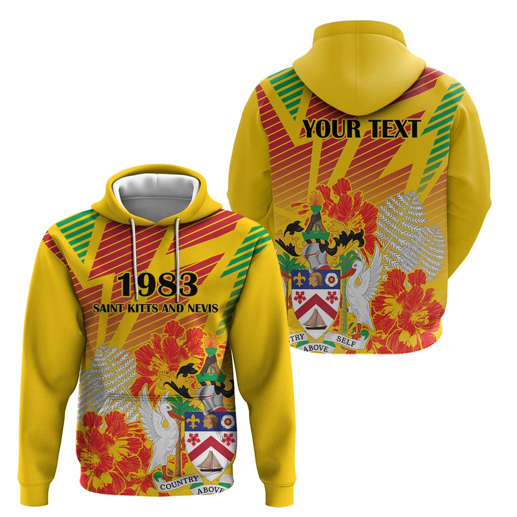 Personalized Saint Kitts and Nevis Poinciana Flowers Hoodie With Coat Of Arms LT18