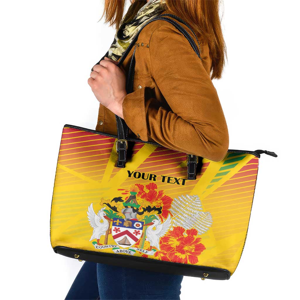 Personalized Saint Kitts and Nevis Poinciana Flowers Leather Tote Bag With Coat Of Arms LT18