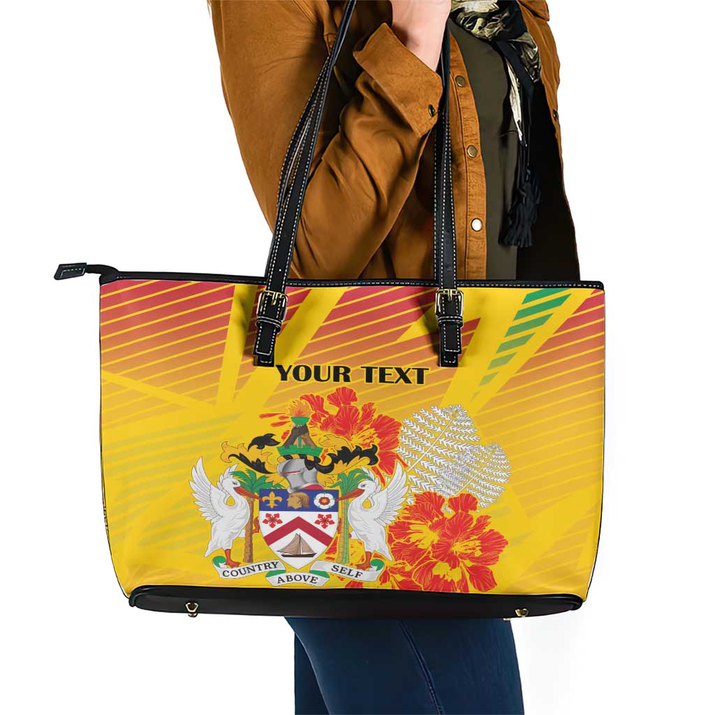 Personalized Saint Kitts and Nevis Poinciana Flowers Leather Tote Bag With Coat Of Arms LT18
