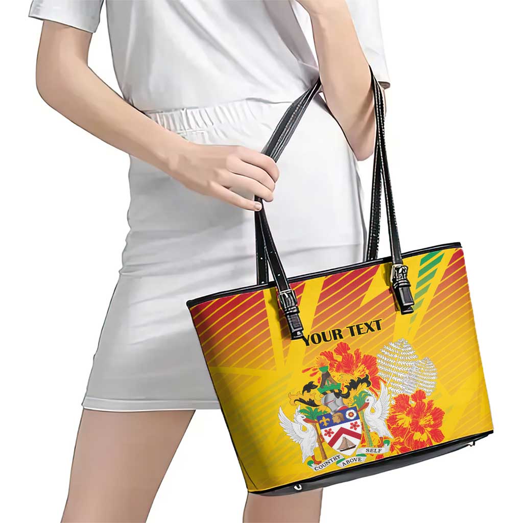 Personalized Saint Kitts and Nevis Poinciana Flowers Leather Tote Bag With Coat Of Arms LT18