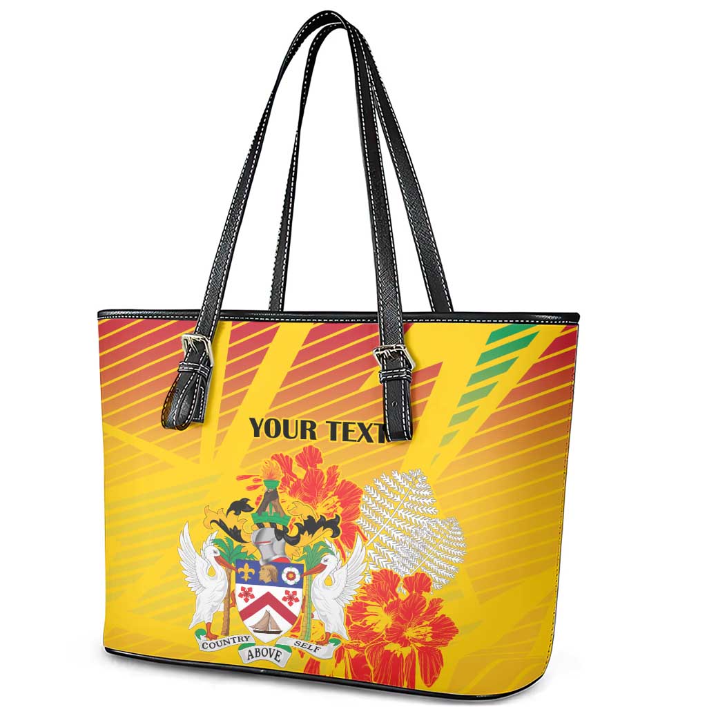 Personalized Saint Kitts and Nevis Poinciana Flowers Leather Tote Bag With Coat Of Arms LT18