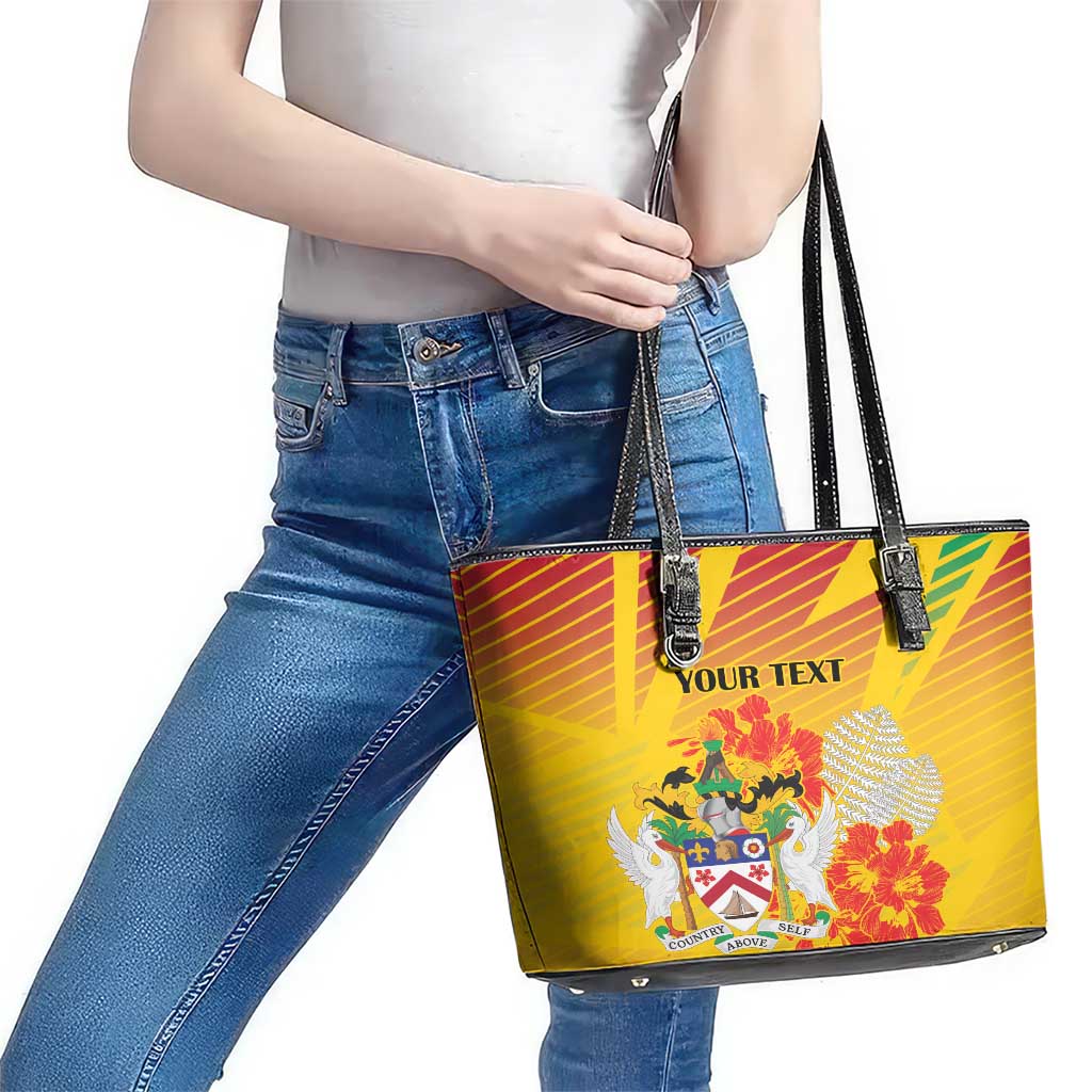 Personalized Saint Kitts and Nevis Poinciana Flowers Leather Tote Bag With Coat Of Arms LT18