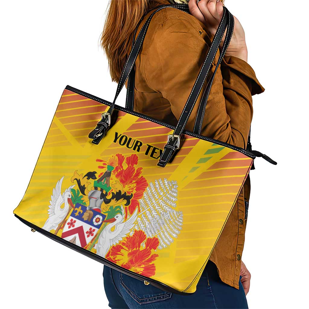 Personalized Saint Kitts and Nevis Poinciana Flowers Leather Tote Bag With Coat Of Arms LT18