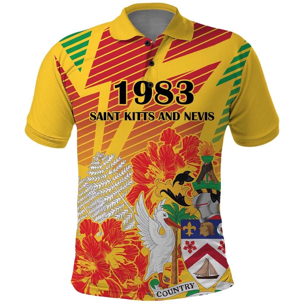 Personalized Saint Kitts and Nevis Poinciana Flowers Polo Shirt With Coat Of Arms LT18