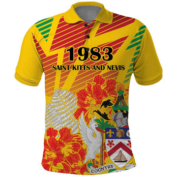 Personalized Saint Kitts and Nevis Poinciana Flowers Polo Shirt With Coat Of Arms LT18