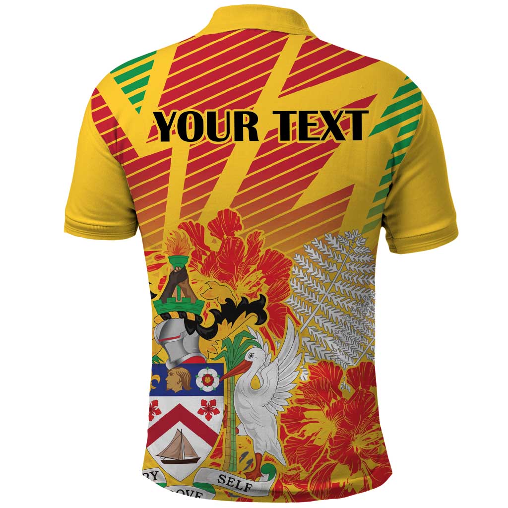 Personalized Saint Kitts and Nevis Poinciana Flowers Polo Shirt With Coat Of Arms LT18