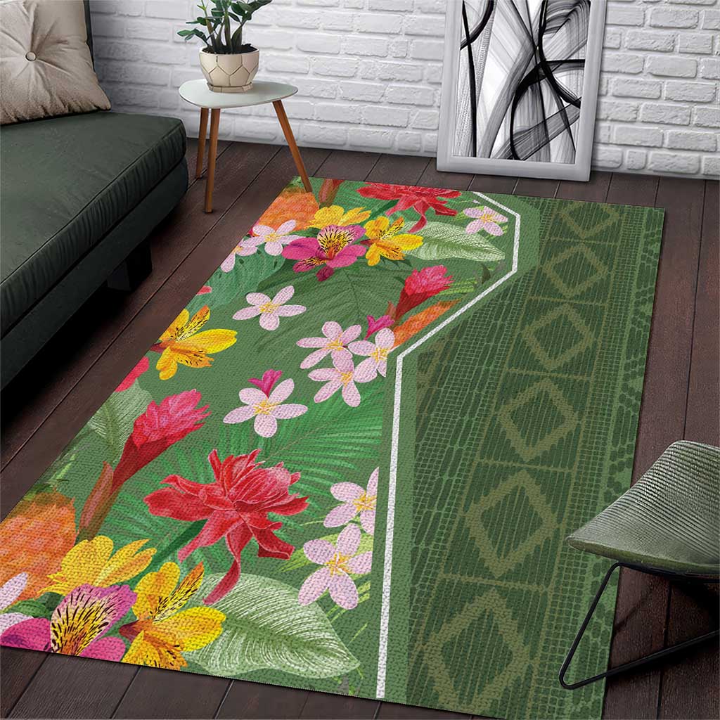 Afro Tropical Flowers Area Rug Green Version LT18