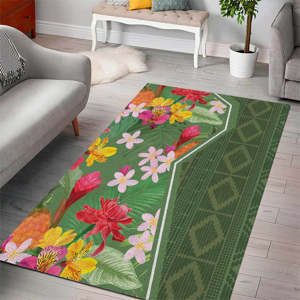 Afro Tropical Flowers Area Rug Green Version LT18