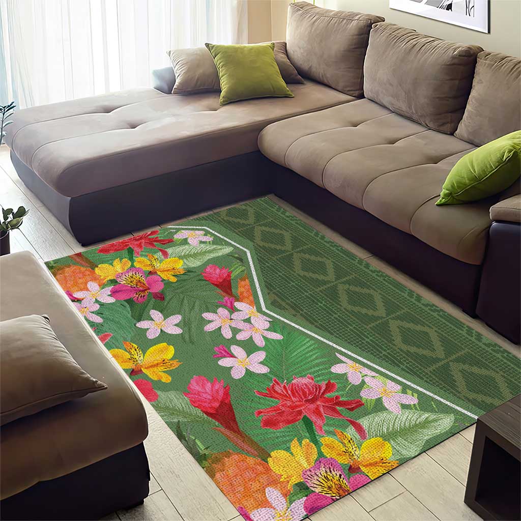 Afro Tropical Flowers Area Rug Green Version LT18
