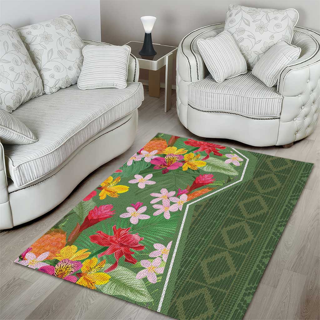Afro Tropical Flowers Area Rug Green Version LT18