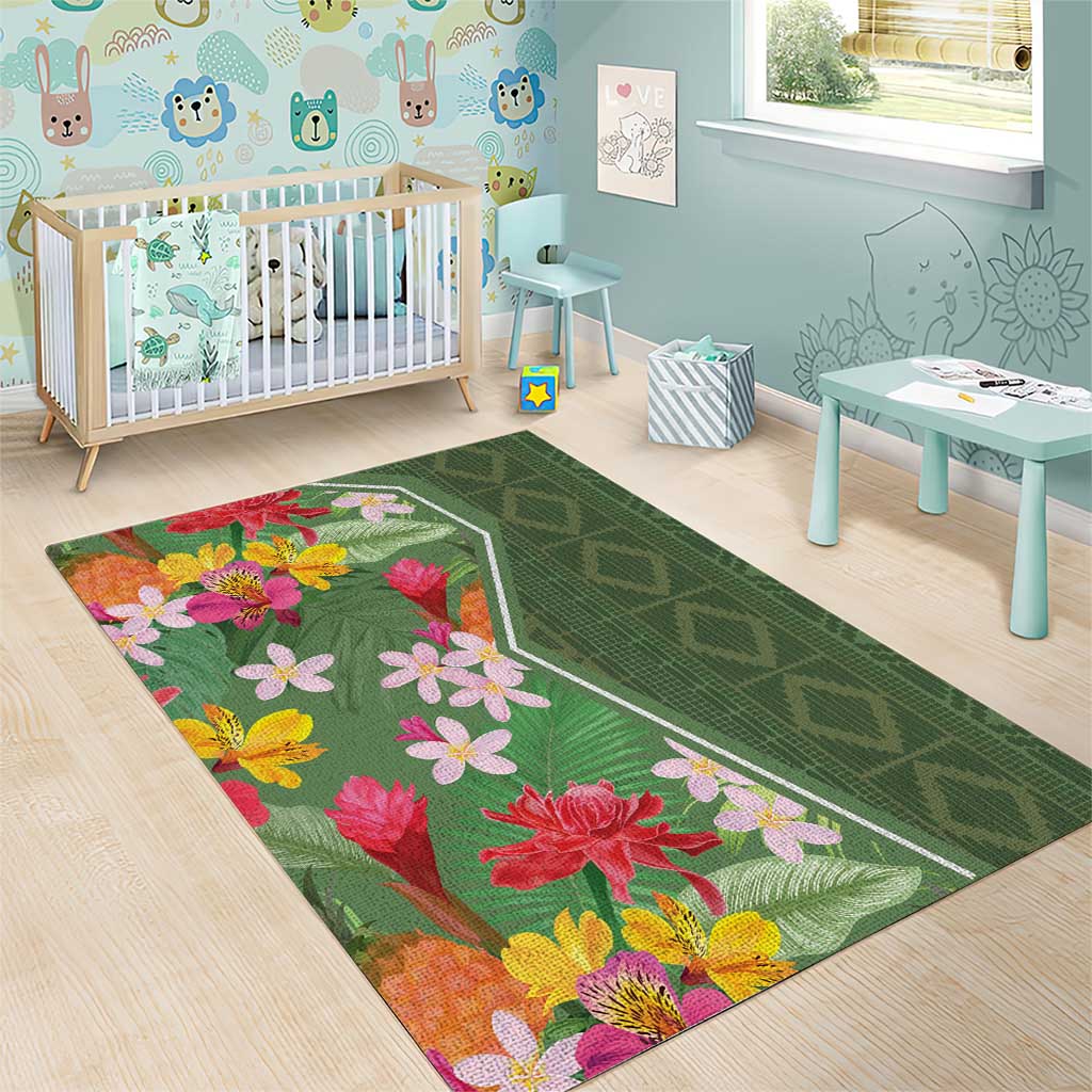 Afro Tropical Flowers Area Rug Green Version LT18