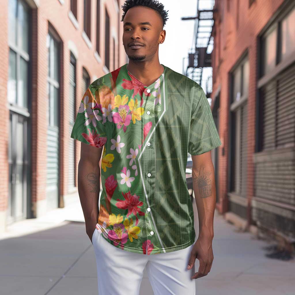 Afro Tropical Flowers Baseball Jersey Green Version LT18