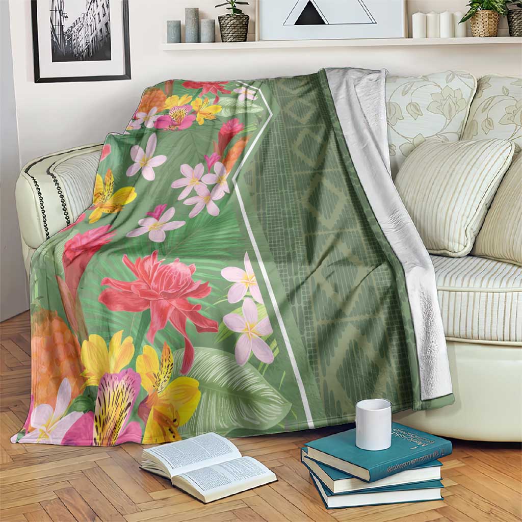 Afro Tropical Flowers Blanket Green Version LT18