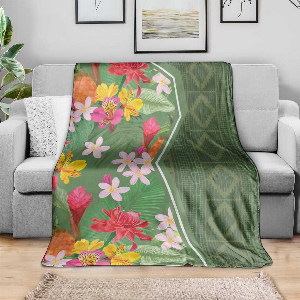 Afro Tropical Flowers Blanket Green Version LT18