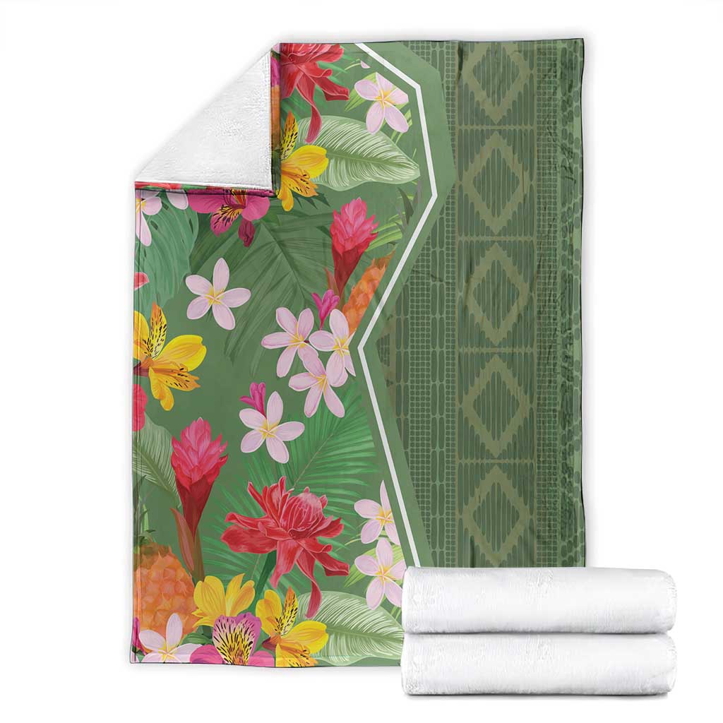 Afro Tropical Flowers Blanket Green Version LT18