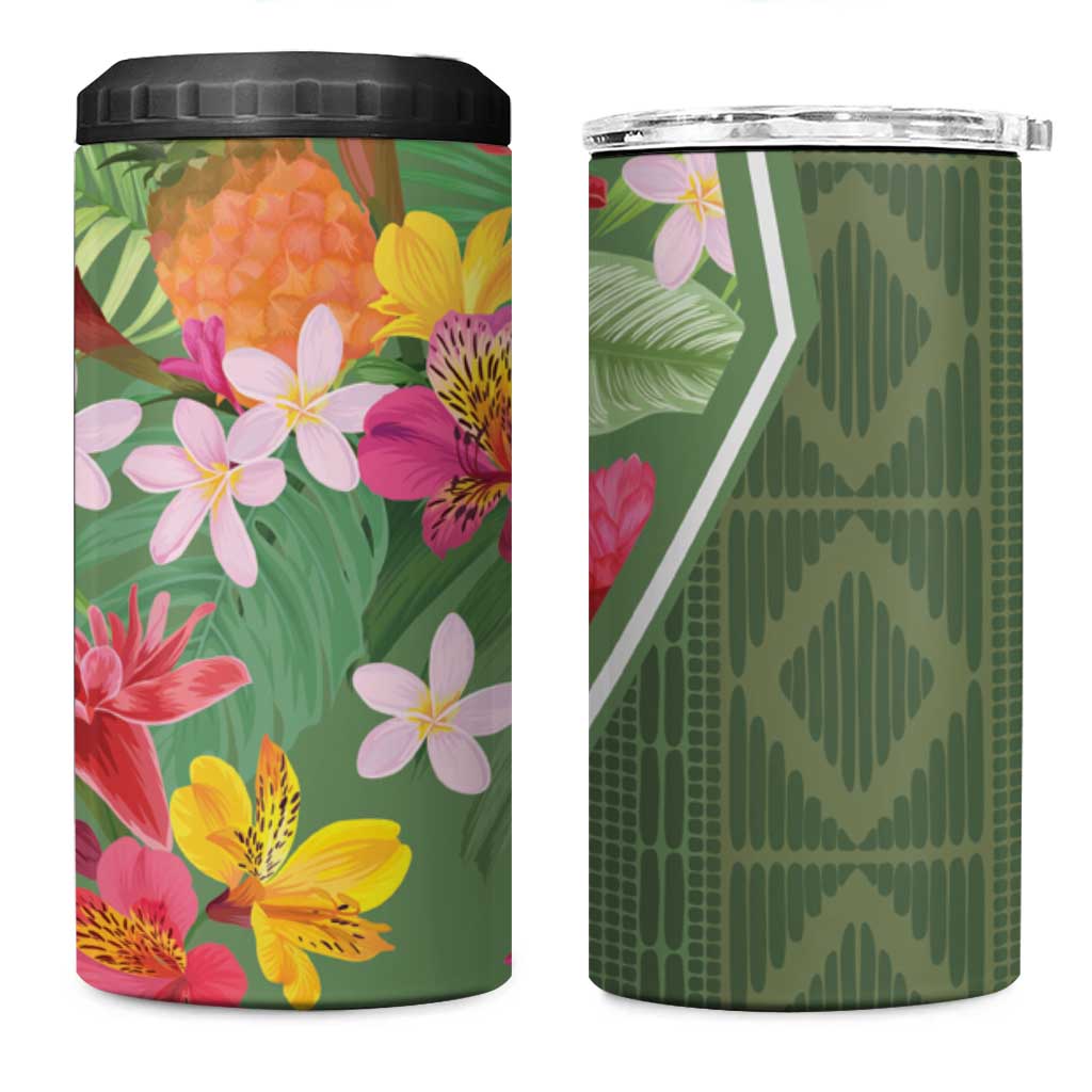 Afro Tropical Flowers 4 in 1 Can Cooler Tumbler Green Version LT18