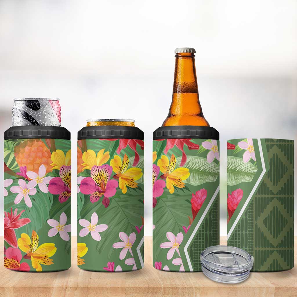 Afro Tropical Flowers 4 in 1 Can Cooler Tumbler Green Version LT18