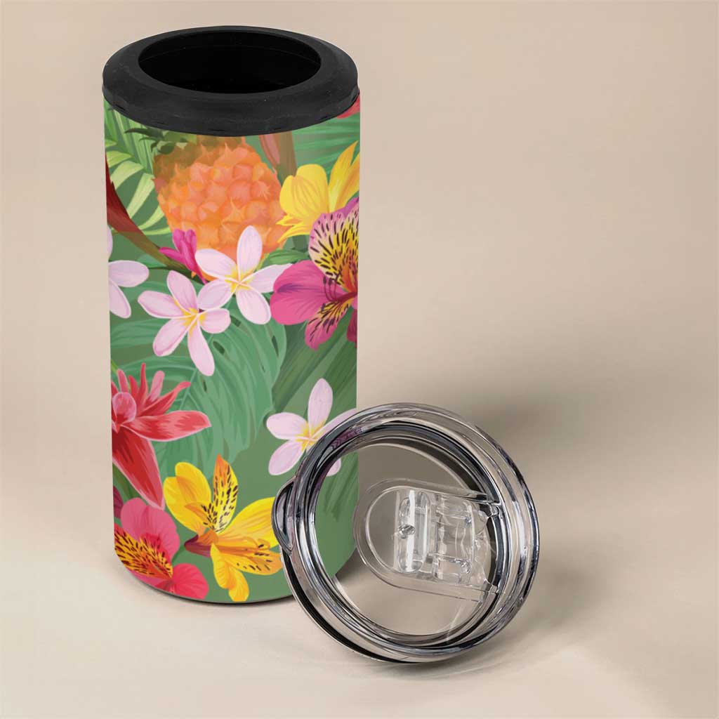 Afro Tropical Flowers 4 in 1 Can Cooler Tumbler Green Version LT18