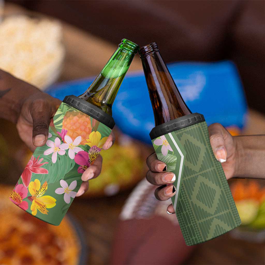 Afro Tropical Flowers 4 in 1 Can Cooler Tumbler Green Version LT18