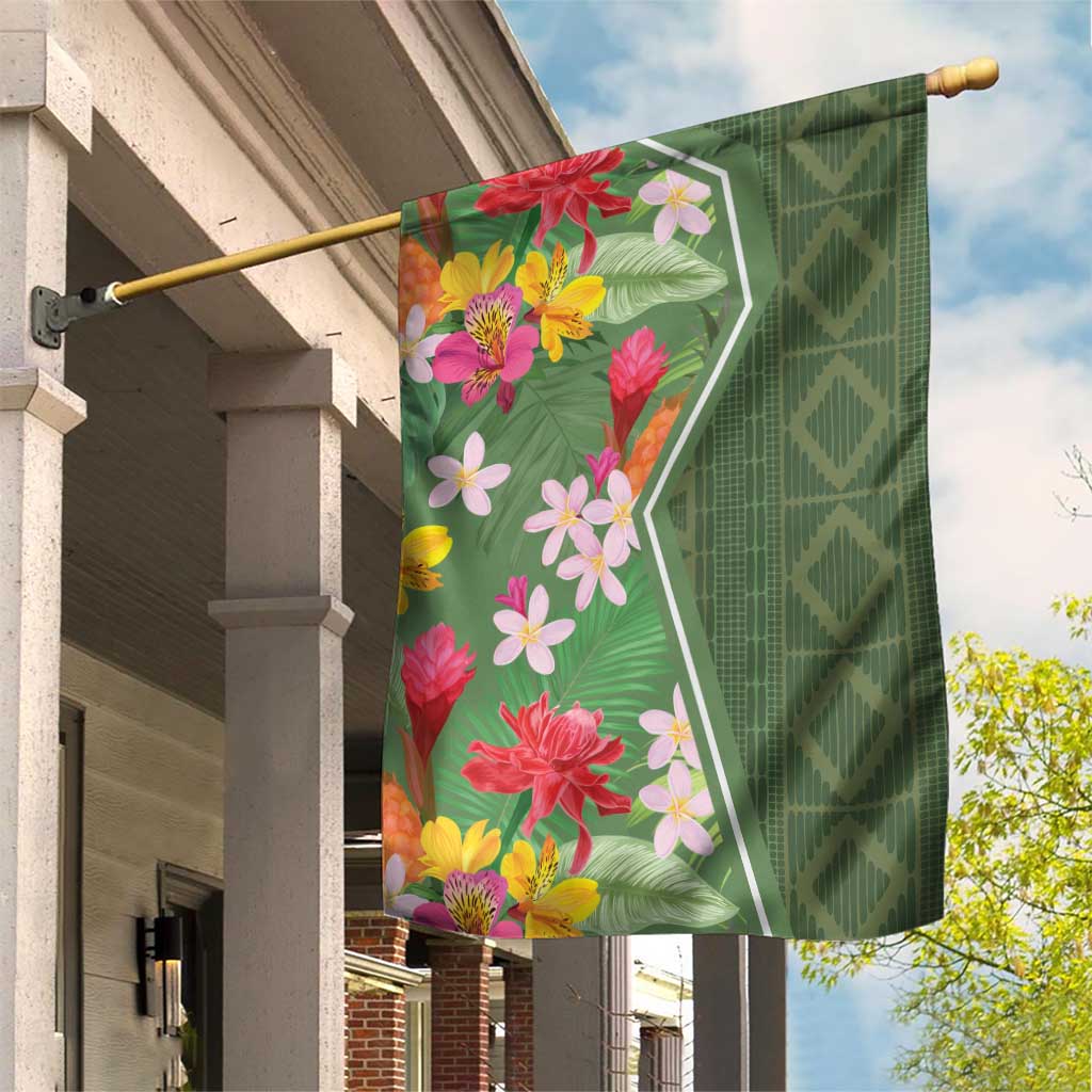 Afro Tropical Flowers Garden Flag Green Version LT18