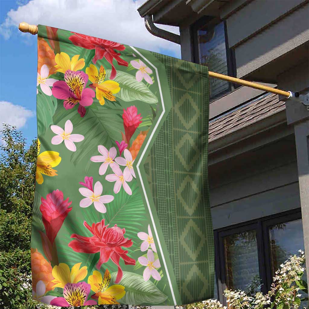Afro Tropical Flowers Garden Flag Green Version LT18