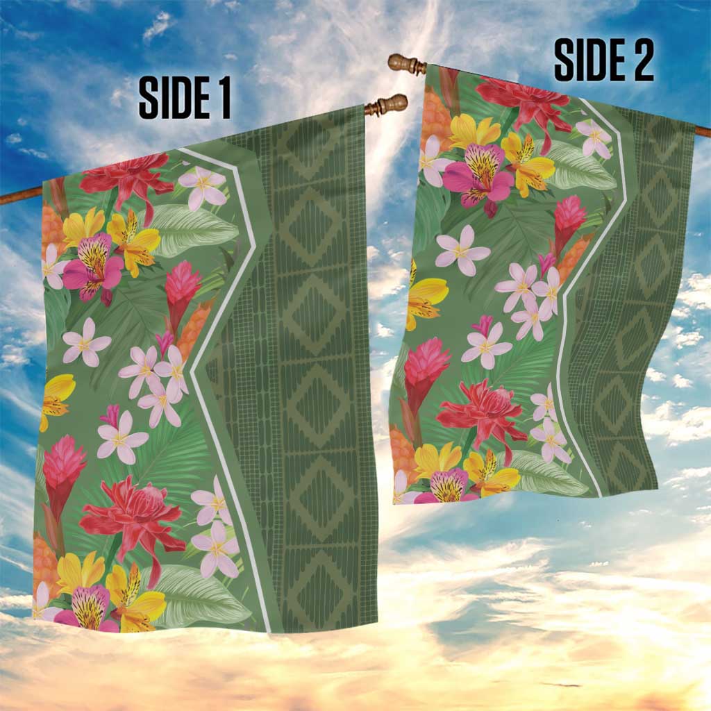 Afro Tropical Flowers Garden Flag Green Version LT18