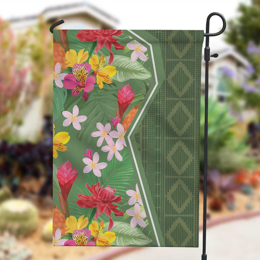 Afro Tropical Flowers Garden Flag Green Version LT18
